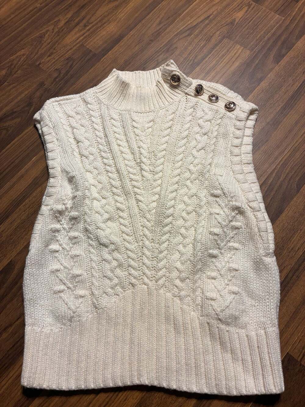 Talbots Cream Cable-Knit Mock-Neck Sweater Vest